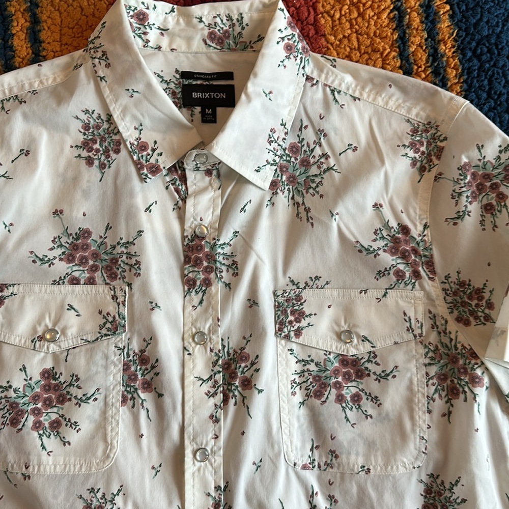 Brixton Wayne Stretch Cream Short Sleeve Button Up Shirt